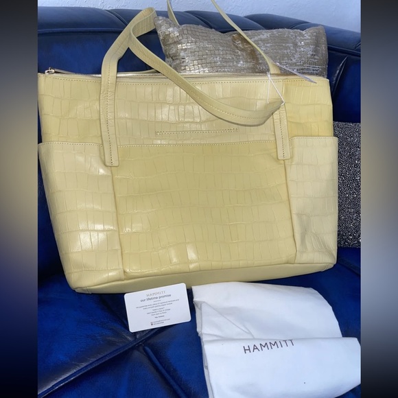 Hammitt Addie Large Zippered Leather Tote Sunstruck Yellow Crocco - Picture 2 of 10